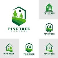 Set of Pine Tree with House logo design vector. Creative Pine Tree logo concepts template vector