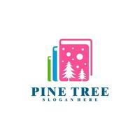 Pine Tree with Book logo design vector. Creative Pine Tree logo concepts template vector
