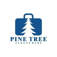 Pine Tree with Suitcase logo design vector. Creative Pine Travel logo concepts template vector