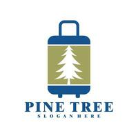 Pine Tree with Suitcase logo design vector. Creative Pine Travel logo concepts template vector