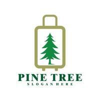 Pine Tree with Suitcase logo design vector. Creative Pine Travel logo concepts template vector