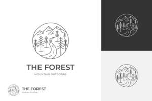 Outdoor nature line logo icon design. Mountain forest logo symbol. Adventure landscape logo design illustration vector