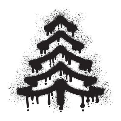 Christmas tree graffiti with black spray paint