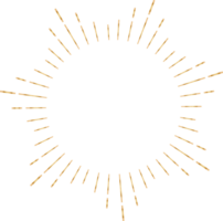 Golden sunburst doodle line art on transparent background. png