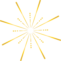 Golden sunburst doodle line art on transparent background. png