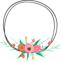 Doodle botanical circle frame on transparent background. png
