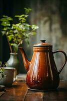 Ceramic old coffee pot. AI Generated photo