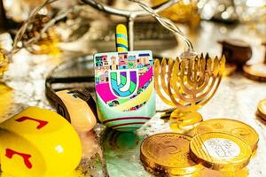 Close up of same dreidel for Hanukkah. photo