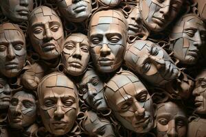 Surreal human face made of faces.AI generative photo