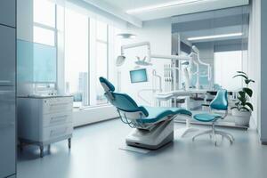 A hypermodern treatment room for dentistry.AI generative photo