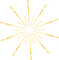 Golden sunburst doodle line art on transparent background. png