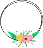 Doodle botanical circle frame on transparent background. png