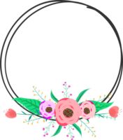 Doodle botanical circle frame on transparent background. png