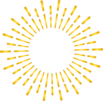 Golden sunburst doodle line art on transparent background. png