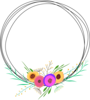 Doodle botanical circle frame on transparent background. png