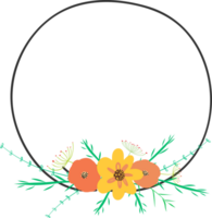 Doodle botanical circle frame on transparent background. png