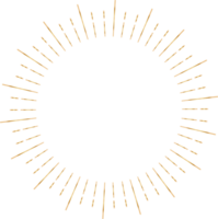 Golden sunburst doodle line art on transparent background. png