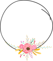 Doodle botanical circle frame on transparent background. png