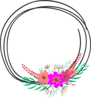 Doodle botanical circle frame on transparent background. png