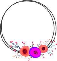 Doodle botanical circle frame on transparent background. png