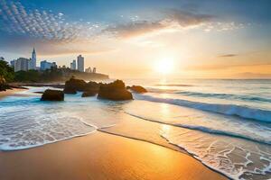 ai generativo, hermosa panorama en el tropical playa foto