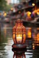 Celebration lantern water light. AI Generated photo