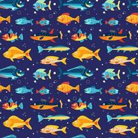 Multicolor marine life background, marine animals for children's textiles and various marine designs. Colorful seamless pattern with sea fish of different colors. vector