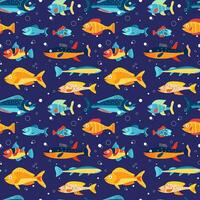 Multicolor marine life background, marine animals for children's textiles and various marine designs. Colorful seamless pattern with sea fish of different colors. vector