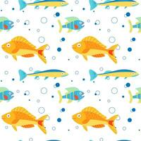 Multicolor marine life background, marine animals for children's textiles and various marine designs. Colorful seamless pattern with sea fish of different colors. vector