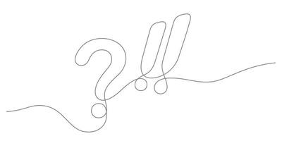 continuous line drawing of question mark and exclamation symbol minimalism style thin line vector