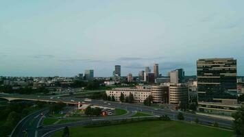 Aerial view of the city center of Vilnius, Lithuania. The camera flies towards the downtown. video