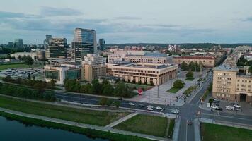 Aerial view of the Lithuania Parliament Seimas in Vilnius video