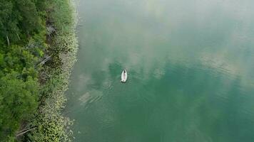 dubingiai, Lituânia. topo Visão em uma barco flutuando em a lago video