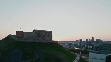 Aerial view of Gediminas Tower and Downtown Vilnius, Lithuania video