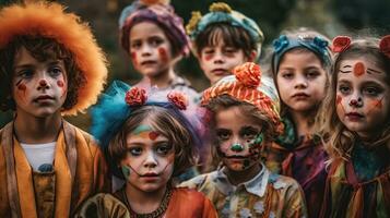 niños en disfraz para Víspera de Todos los Santos. generativo ai foto