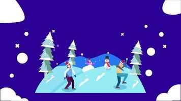 Merry christmas and happy new year, 2d rendering, Snowman, Deer, santa claus Dancing, Animation Loop composition 2d mapping cartoon, christmas activity video