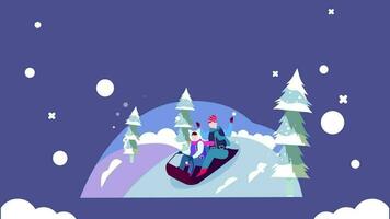 vrolijk Kerstmis en gelukkig nieuw jaar, 2d weergave, sneeuwman, hert, de kerstman claus dansen, animatie lus samenstelling 2d in kaart brengen tekenfilm, Kerstmis werkzaamheid video