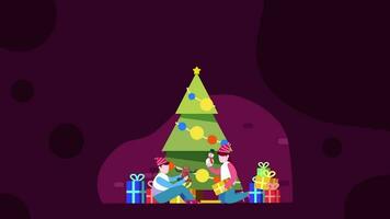 allegro Natale e contento nuovo anno, 2d rendering, pupazzo di neve, cervo, Santa Claus ballare, animazione ciclo continuo composizione 2d Mappatura cartone animato, Natale attività video