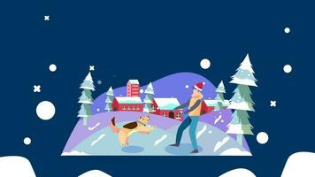 joyeux Noël et content Nouveau année, 2d le rendu, bonhomme de neige, cerf, Père Noël claus dansant, animation boucle composition 2d cartographie dessin animé, Noël activité video