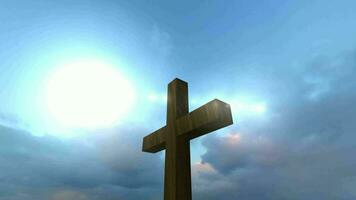 Background with Cross of Christ and Divine Light, Religion, Sky, Creed, Faith, 3D Rendering video