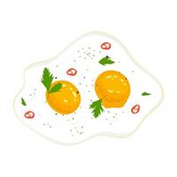 dos frito huevos sazonado con especias, hierbas y caliente pimientos. vector