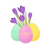 Easter eggs with crocus flowers. Easter decor. Spring. vector