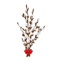 Willow branches tied with a red bow. Willow for spring and Easter decor. vector