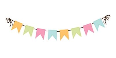 A garland of colored paper flags on a rope. Festive decoration. vector