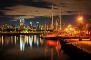 Vancouver harbor at night, Vancouver, America, Buenos Aires, Puerto Madero at Night, AI Generated photo