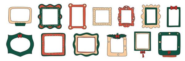 Collection of frame colored outline. Hand drawn doodle frame isolated on white background. Vector illustraiton.