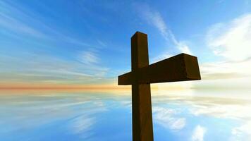 Background with Cross of Christ, Sky, Faith, Water, Religion, 3D Rendering video