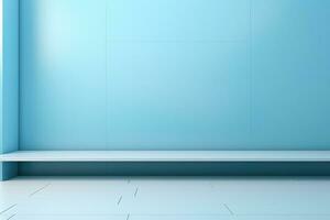 Minimal light blue background for product presentation with incident window light on wall and floor photo