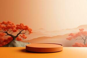 3D Orange Podium with Tree Shadow Autumn Beauty Product Display photo