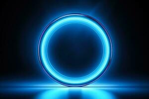 Minimalistic abstract blurry light blue background with circular neon glow photo